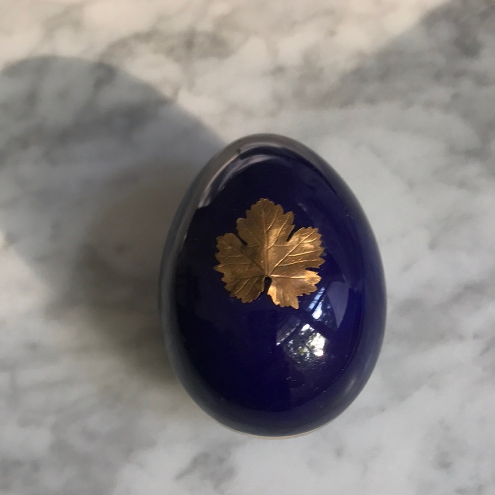 Limoges France cobalt blue egg with gold leaf